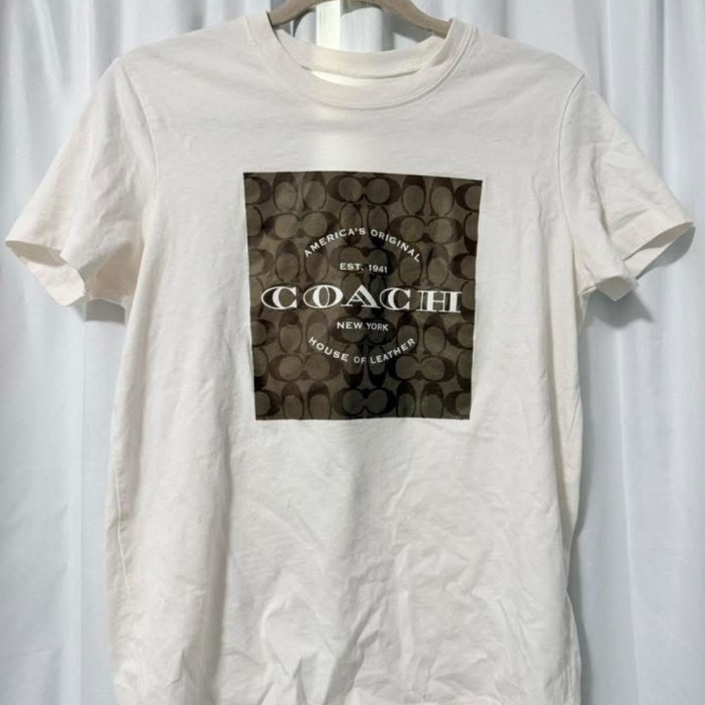 Coach Cream Tee with Brown Graphic